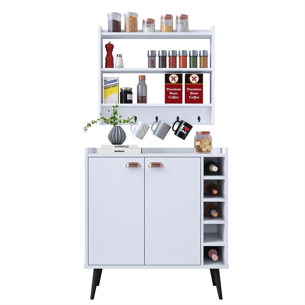 Kit Aparador Buffet Madero Barzinho Sala Jantar Armário Suspenso Amélia Ganchos Organizadores Cozinha - Branco - RPM Móveis