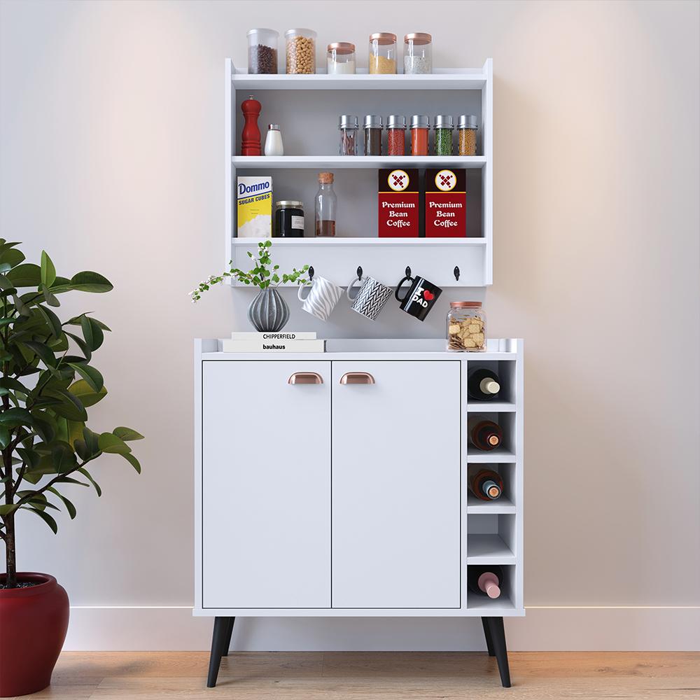 Kit Aparador Buffet Madero Barzinho Sala Jantar Armário Suspenso Amélia Ganchos Organizadores Cozinha - Branco - RPM Móveis