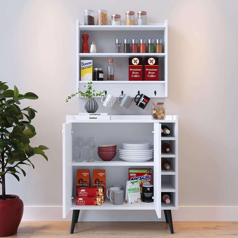 Kit Aparador Buffet Madero Barzinho Sala Jantar Armário Suspenso Amélia Ganchos Organizadores Cozinha - Branco - RPM Móveis