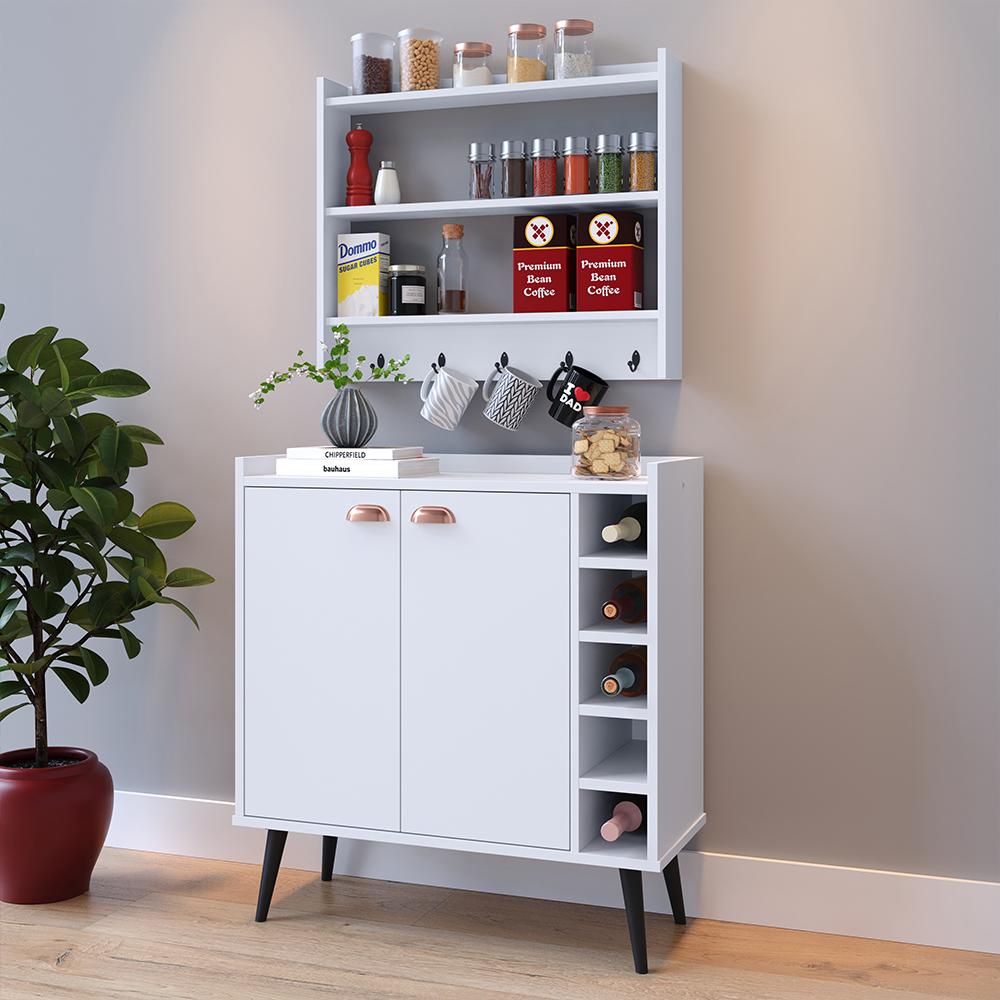 Kit Aparador Buffet Madero Barzinho Sala Jantar Armário Suspenso Amélia Ganchos Organizadores Cozinha - Branco - RPM Móveis