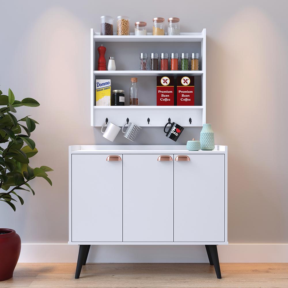 Kit Aparador Buffet Organizador Prateleira Interna Truzzi Armário Parede Porta Condimentos Cozinha Amélia - Branco - RPM Móveis