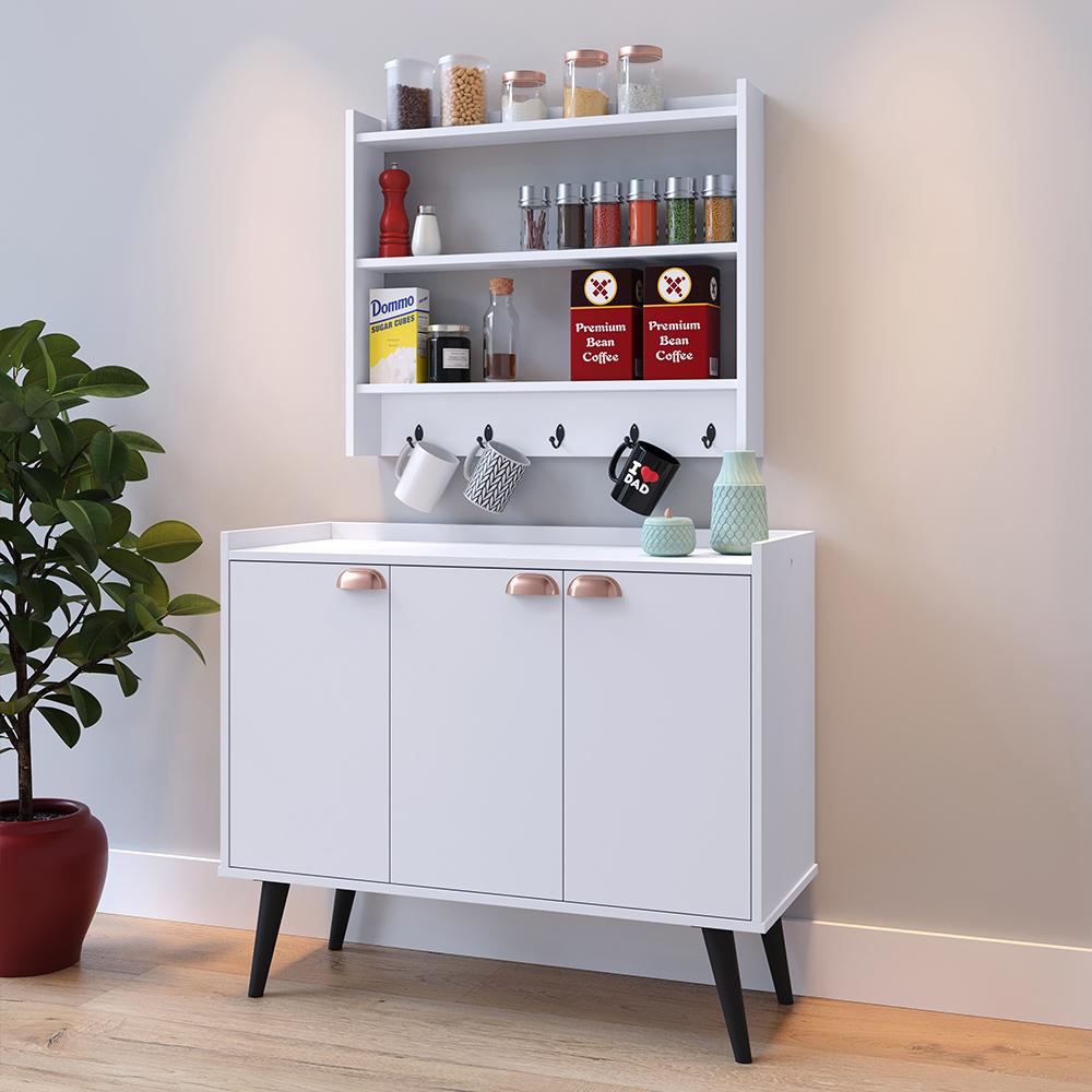 Kit Aparador Buffet Organizador Prateleira Interna Truzzi Armário Parede Porta Condimentos Cozinha Amélia - Branco - RPM Móveis