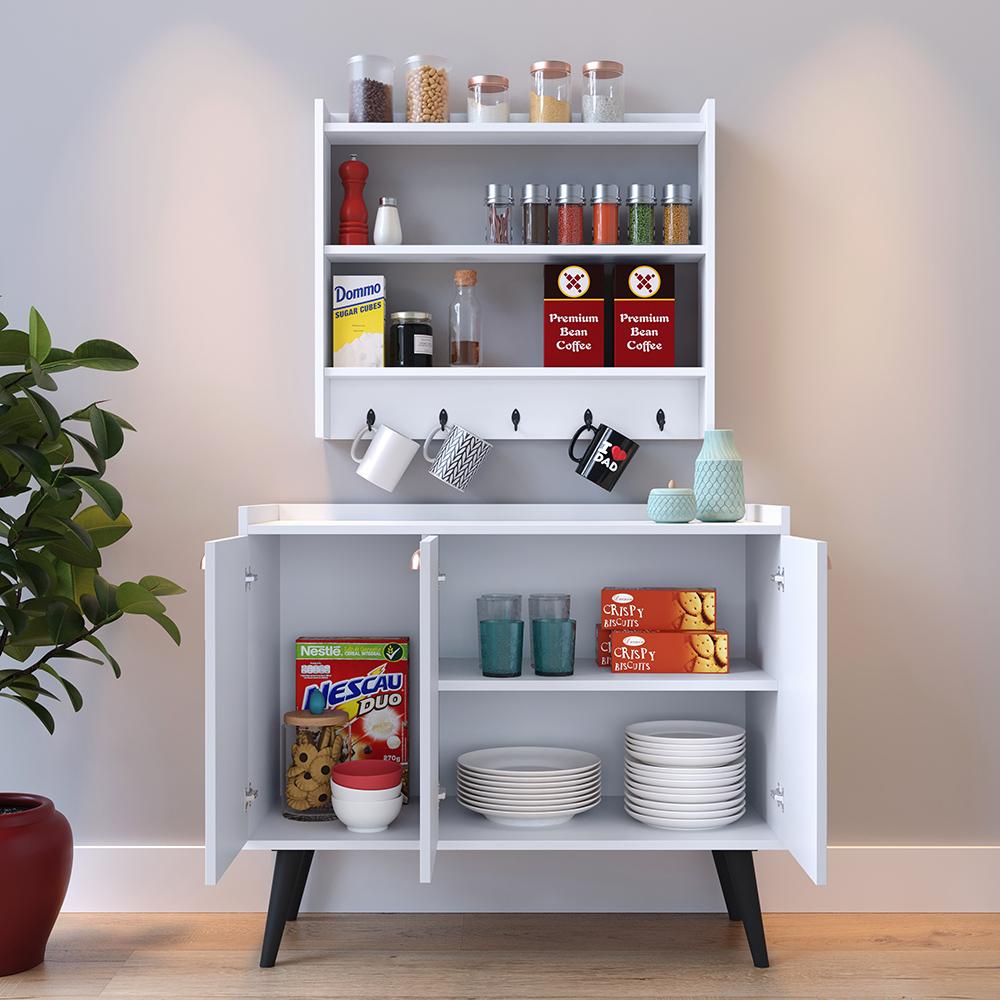 Kit Aparador Buffet Organizador Prateleira Interna Truzzi Armário Parede Porta Condimentos Cozinha Amélia - Branco - RPM Móveis
