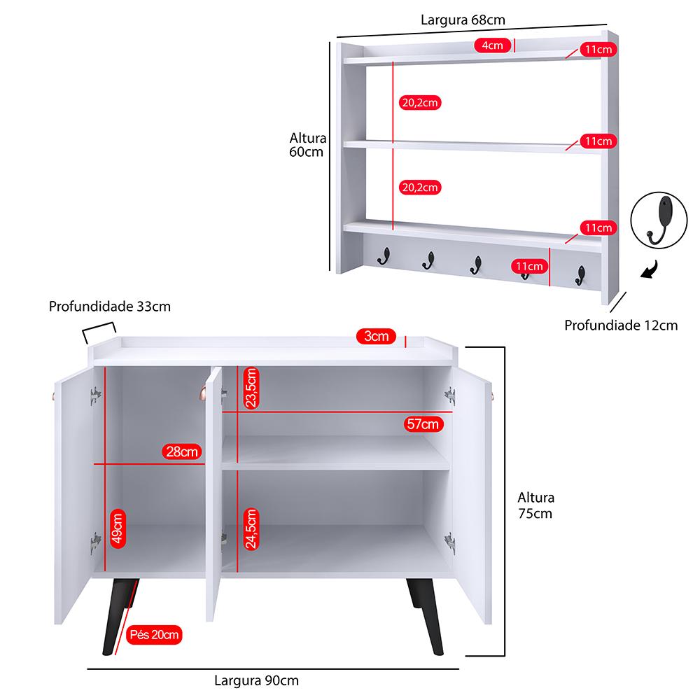 Kit Aparador Buffet Organizador Prateleira Interna Truzzi Armário Parede Porta Condimentos Cozinha Amélia - Branco - RPM Móveis