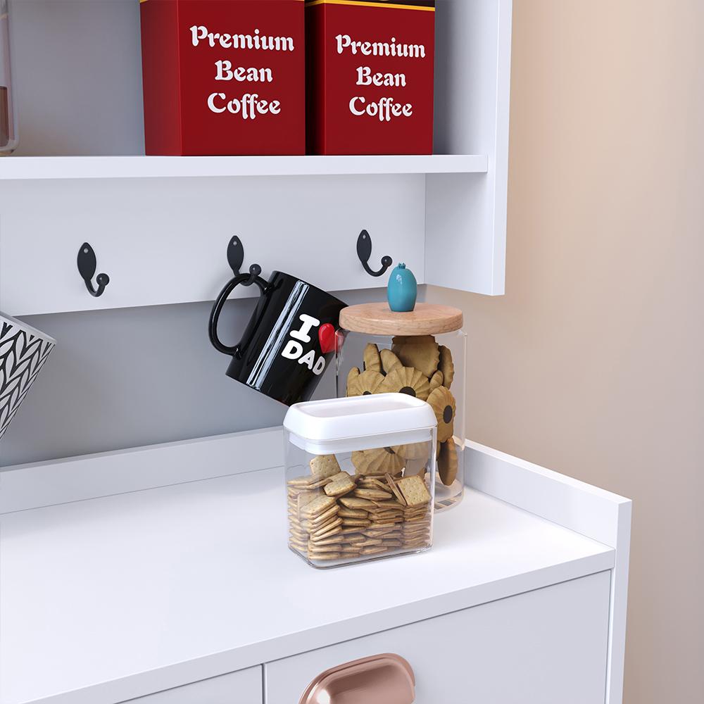 Kit Aparador Buffet Retrô 2 Portas Armário Suspenso Prateleiras Ganchos Organizadores Cozinha Pequena - Branco - RPM Móveis