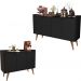 Kit Aparador Buffet Retrô 4 Portas Dallas e Aparador Buffet Retrô 3 Portas Wood - Preto