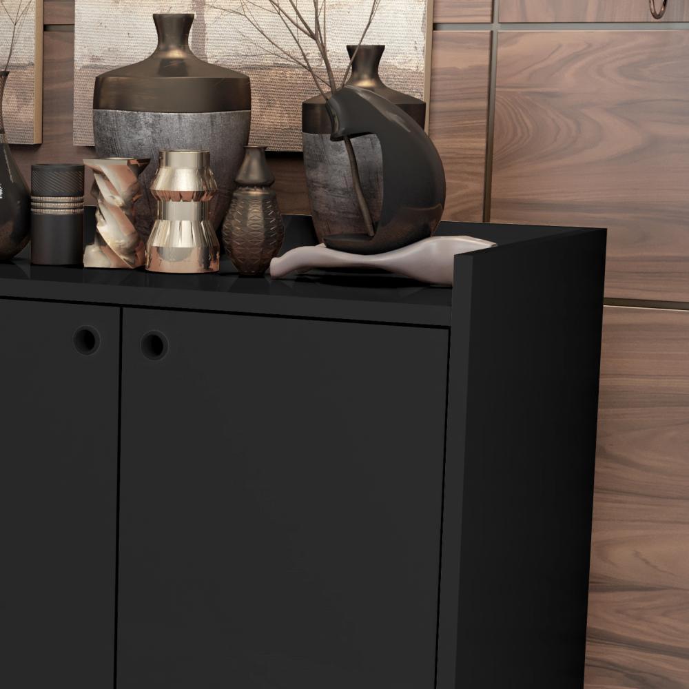 Kit Aparador Buffet Retrô 4 Portas Dallas e Aparador Buffet Retrô 3 Portas Wood - Preto