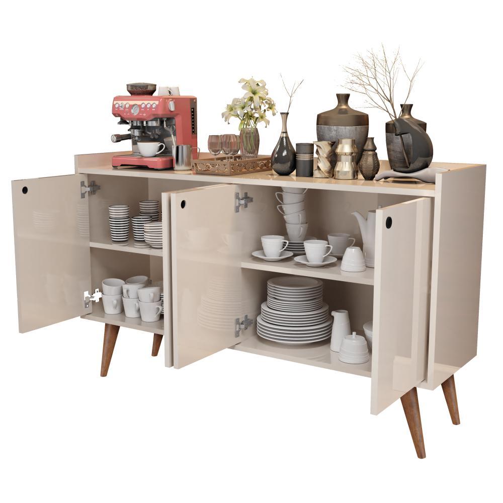 Kit Aparador Buffet Retrô 4 Portas Dallas e Aparador Buffet Retrô 3 Portas Wood - Preto