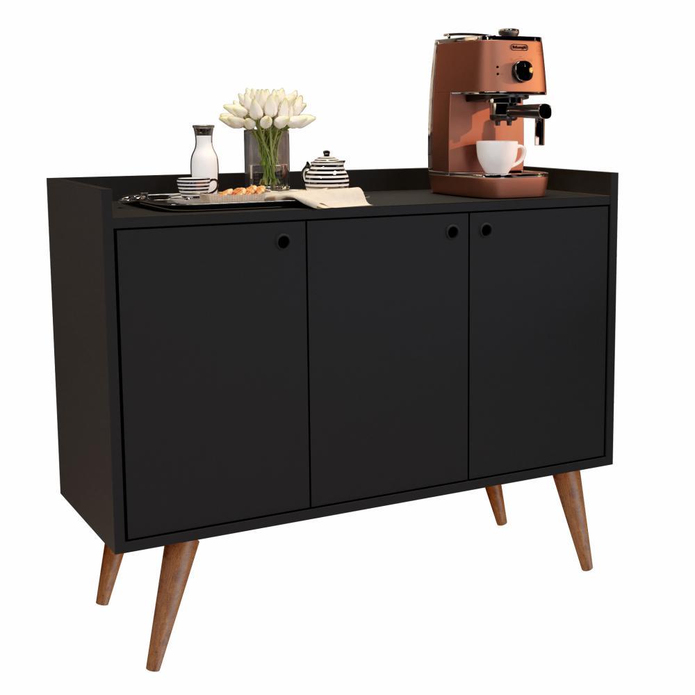 Kit Aparador Buffet Retrô 4 Portas Dallas e Aparador Buffet Retrô 3 Portas Wood - Preto