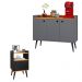 Kit Aparador Buffet Wood New Cinza 3 Portas e Mesa de Cabeceira Dream 2 Gavetas Pés Retrô Palito Preto-Cinamomo - RPM Móveis