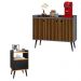 Kit Aparador Buffet Wood New Cinza Ripado 3 Portas e Mesa de Cabeceira Dream 2 Gavetas Pés Retrô Palito Preto-Cinamomo - RPM Móveis
