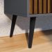 Kit Aparador Buffet Wood New Cinza Ripado 3 Portas e Mesa de Cabeceira Dream 2 Gavetas Pés Retrô Palito Preto-Cinamomo - RPM Móveis