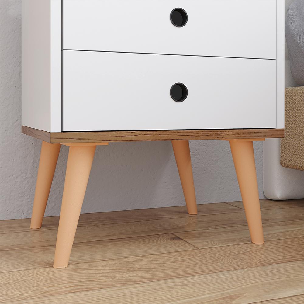 Kit Cabeceira Estofada Cama Box Solteiro 90 cm Sophia Bege e Mesinha Canto Quarto 2 Gavetas Retrô Nicho Decorativo Dream Off White/Freijó- RPM
