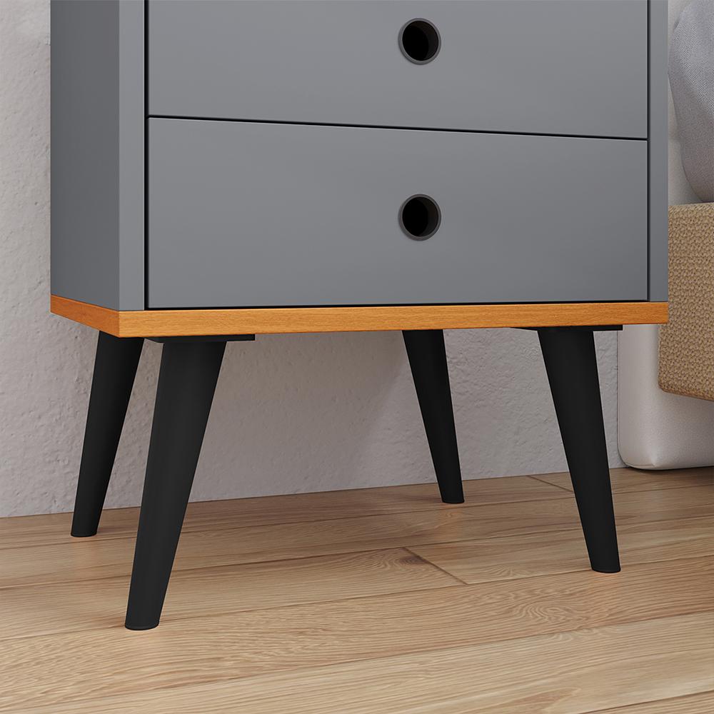 Kit Cabeceira Estofada Cama Box Solteiro 90 cm Sophia Branco e Mesinha Canto Quarto 2 Gavetas Retrô Nicho Decorativo Dream Cinza/Cinamomo- RPM