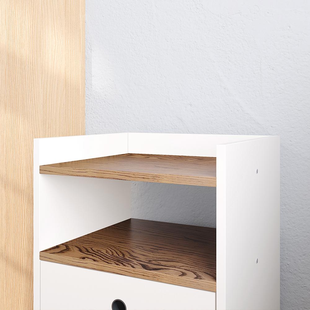 Kit Cabeceira Estofada Cama Box Solteiro 90 cm Sophia Branco e Mesinha Canto Quarto 2 Gavetas Retrô Nicho Decorativo Dream Off White/Freijó- RPM