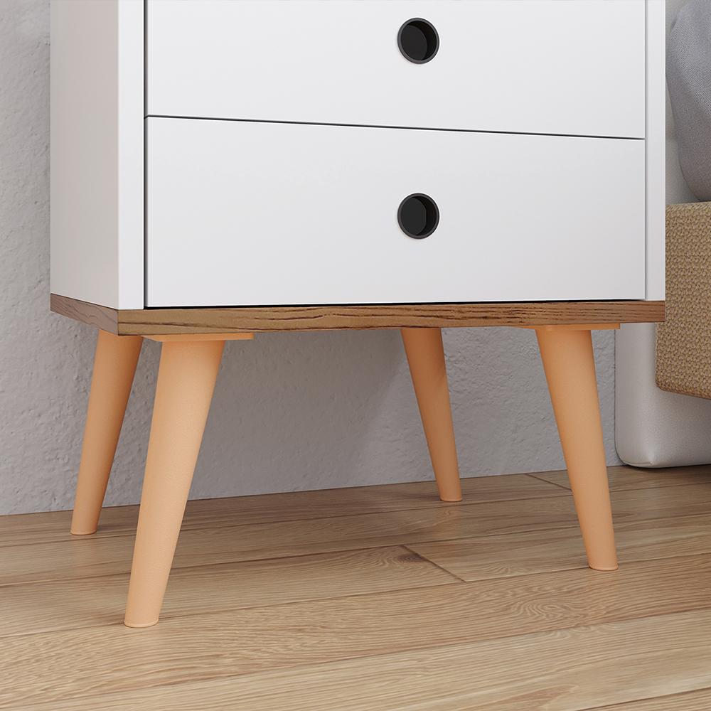 Kit Cabeceira Estofada Cama Box Solteiro 90 cm Sophia Branco e Mesinha Canto Quarto 2 Gavetas Retrô Nicho Decorativo Dream Off White/Freijó- RPM
