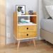 Kit Cabeceira Estofada Cama Box Solteiro 90 cm Sophia Cinza e Mesinha Canto Quarto 2 Gavetas Retrô Nicho Decorativo Dream Nature/Off White- RPM