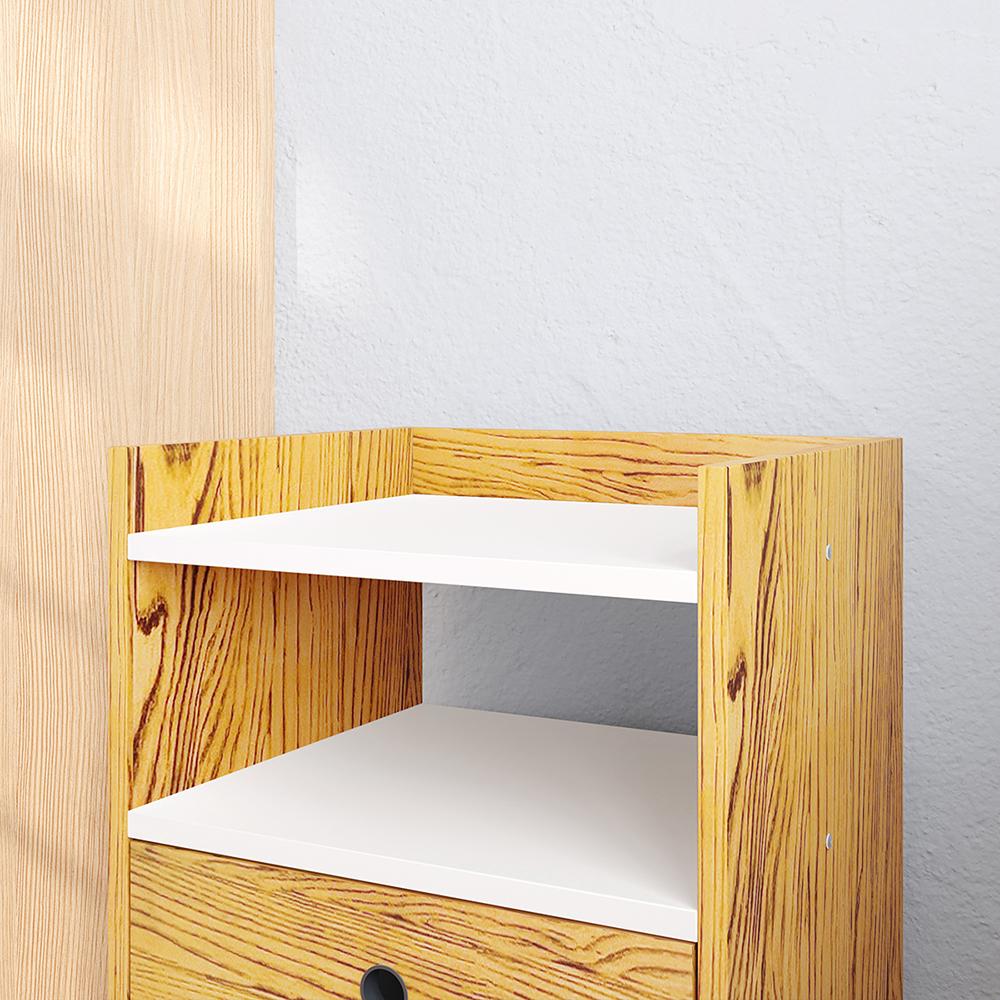 Kit Cabeceira Estofada Cama Box Solteiro 90 cm Sophia Cinza e Mesinha Canto Quarto 2 Gavetas Retrô Nicho Decorativo Dream Nature/Off White- RPM