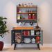 Kit Casa Completa Aparador Buffet 3 Portas Pés Palito Wood New Armário Suspenso Prateleiras Ganchos Organizadores Amélia - Cinza/Cinamomo - RPM Móveis