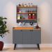 Kit Casa Completa Aparador Buffet 3 Portas Pés Palito Wood New Armário Suspenso Prateleiras Ganchos Organizadores Amélia - Cinza/Cinamomo - RPM Móveis