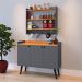 Kit Casa Completa Aparador Buffet 3 Portas Pés Palito Wood New Armário Suspenso Prateleiras Ganchos Organizadores Amélia - Cinza/Cinamomo - RPM Móveis