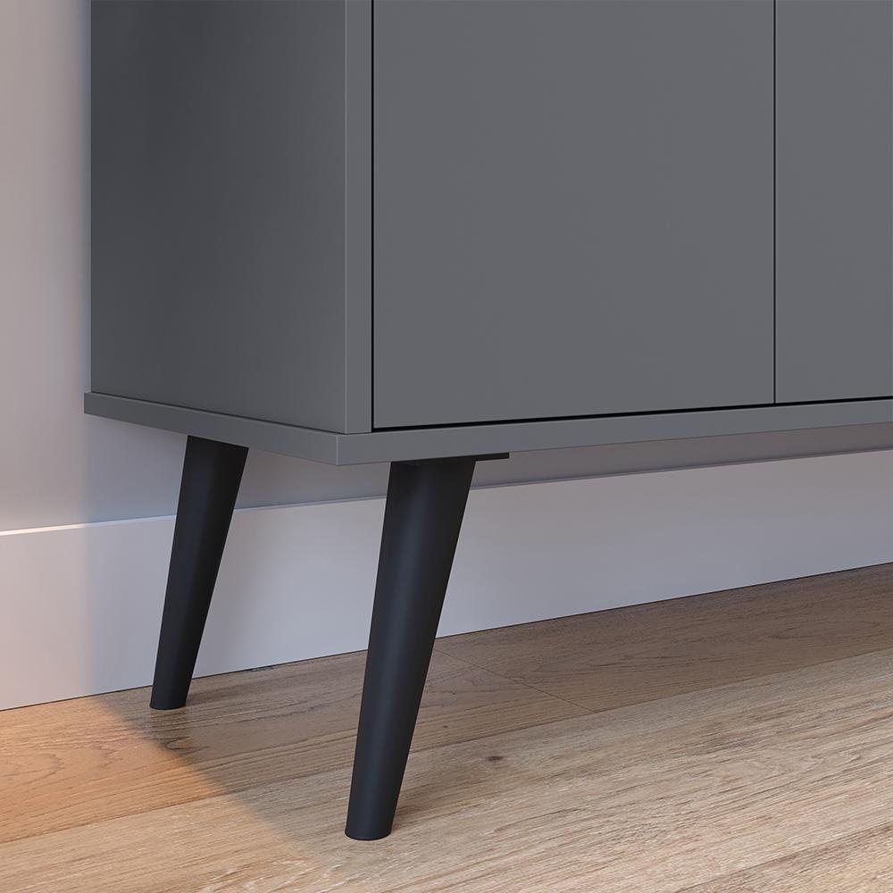 Kit Casa Completa Aparador Buffet 3 Portas Pés Palito Wood New Armário Suspenso Prateleiras Ganchos Organizadores Amélia - Cinza/Cinamomo - RPM Móveis