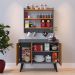 Kit Casa Completa Aparador Buffet 3 Portas Pés Palito Wood New Armário Suspenso Prateleiras Ganchos Organizadores Amélia - Cinza/Cinamomo - RPM Móveis