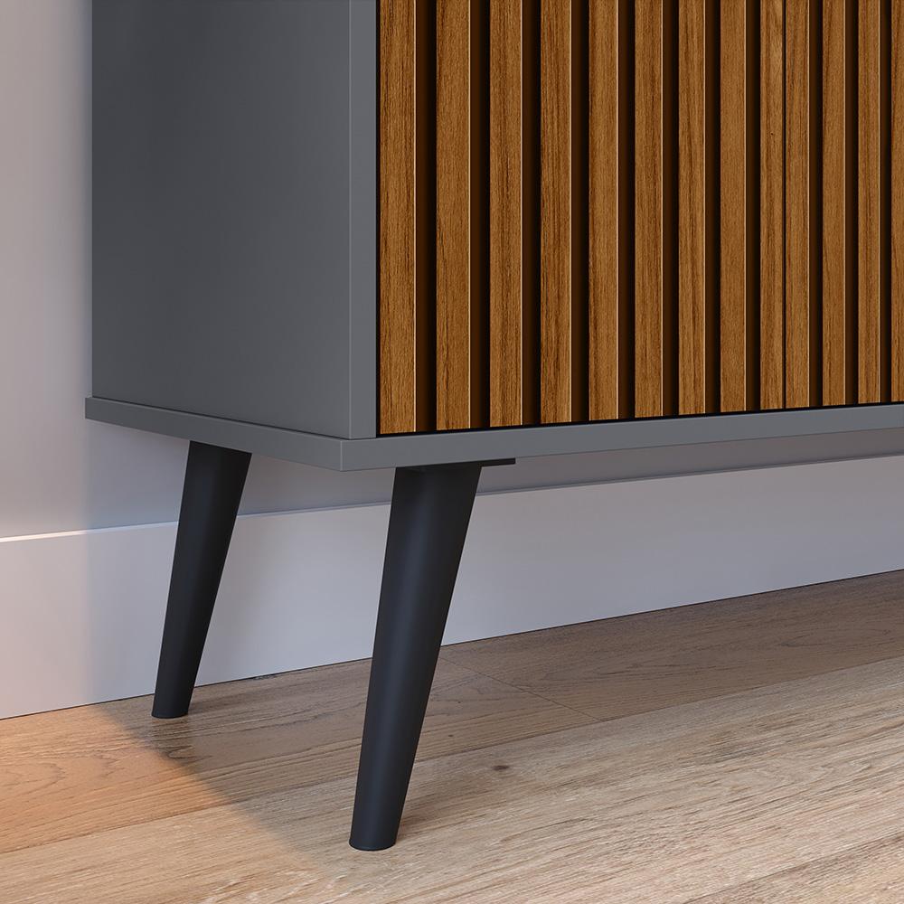 Kit Casa Completa Aparador Buffet 3 Portas Pés Palito Wood New Armário Suspenso Prateleiras Ganchos Organizadores Amélia - Cinza/Cinamomo - RPM Móveis