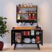 Kit Casa Completa Aparador Buffet 3 Portas Pés Palito Wood New Armário Suspenso Prateleiras Ganchos Organizadores Amélia - Preto/Cinamomo - RPM Móveis