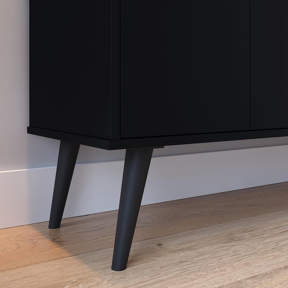 Kit Casa Completa Aparador Buffet 3 Portas Pés Palito Wood New Armário Suspenso Prateleiras Ganchos Organizadores Amélia - Preto/Cinamomo - RPM Móveis