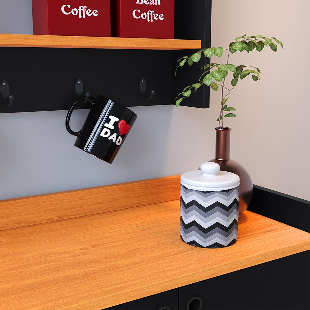 Kit Casa Completa Aparador Buffet 3 Portas Pés Palito Wood New Armário Suspenso Prateleiras Ganchos Organizadores Amélia - Preto/Cinamomo - RPM Móveis