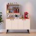 Kit Cozinha Sala Jantar Aparador Buffet Kiev Pés Palito Armário Parede Amélia Suspenso Prateleiras Organizadoras - Off White/Cinamomo - RPM Móveis