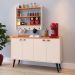 Kit Cozinha Sala Jantar Aparador Buffet Kiev Pés Palito Armário Parede Amélia Suspenso Prateleiras Organizadoras - Off White/Cinamomo - RPM Móveis