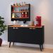 Kit Cozinha Sala Jantar Aparador Buffet Kiev Pés Palito Armário Parede Amélia Suspenso Prateleiras Organizadoras - Preto/Cinamomo - RPM Móveis
