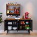 Kit Cozinha Sala Jantar Aparador Buffet Kiev Pés Palito Armário Parede Amélia Suspenso Prateleiras Organizadoras - Preto/Cinamomo - RPM Móveis