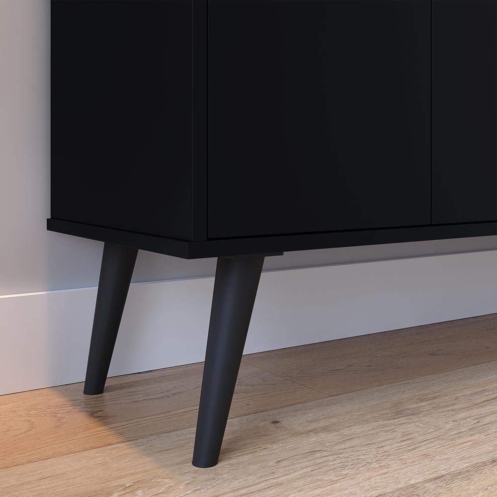 Kit Cozinha Sala Jantar Aparador Buffet Kiev Pés Palito Armário Parede Amélia Suspenso Prateleiras Organizadoras - Preto/Cinamomo - RPM Móveis