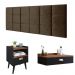 Kit Decorativo Quarto Casal Penteadeira Suspensa Gloss Mesinha Lateral Estilo Preto-Freijó Cabeceira Cama Box Queen Bia 1.60 Marrom Suede - RPM Móveis