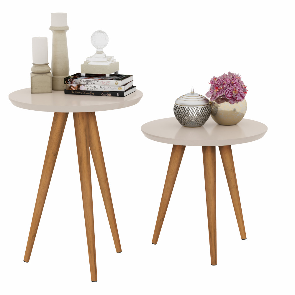 Kit Mesa de Apoio e Lateral Retrô Off White - Lojas Movex