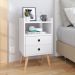 Kit Mesinha Dream Branco Pés Retrô 2 Gavetas E Cabeceira Suspensa Lateral Aurora Bege Cama Box Solteiro - RPM Móveis 