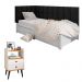 Kit Mesinha Dream Off White/Cinamomo Pés Retrô 2 Gavetas E Cabeceira Suspensa Lateral Aurora Preto Cama Box Solteiro - RPM Móveis 