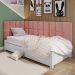 Kit Mesinha Dream Off White/Cinamomo Pés Retrô 2 Gavetas E Cabeceira Suspensa Lateral Aurora Rose Cama Box Solteiro - RPM Móveis 