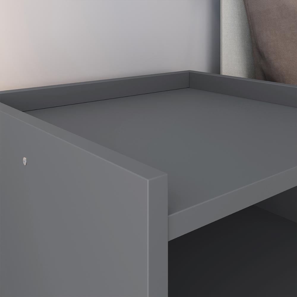 Kit Quarto Casal Penteadeira Suspensa Gloss Cinza-Freijó Mesinha Lateral Estilo Cinza Cabeceira Cama Box Queen Bia 1.60 Areia Suede - RPM Móveis