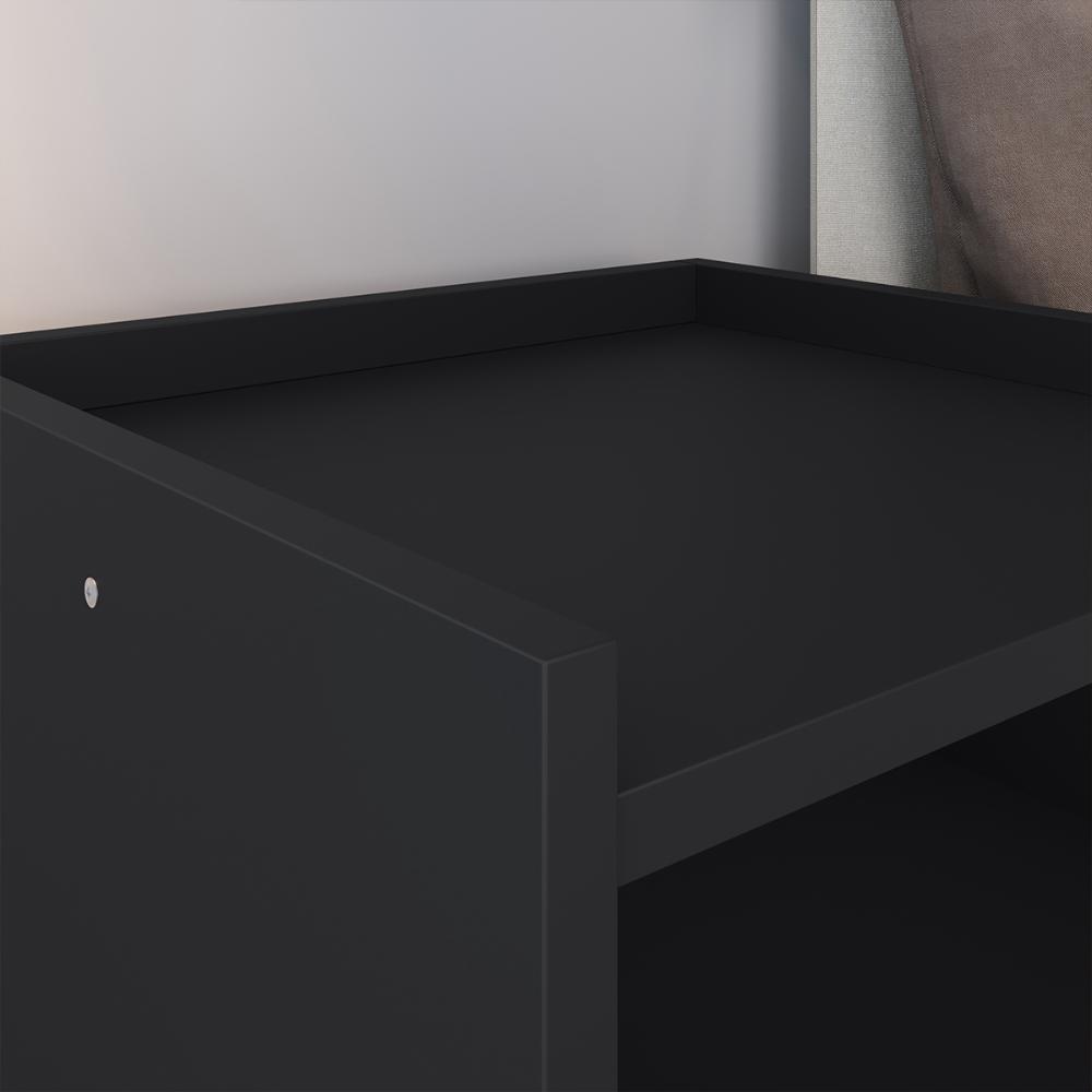 Kit Quarto Casal Penteadeira Suspensa Gloss Preto-Freijó Mesinha Lateral Estilo Preto Cabeceira Cama Box Queen Bia 1.60 Cinza Linho - RPM Móveis