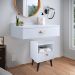 Kit Quarto Penteadeira Suspensa Gloss Mesinha Lateral Estilo Branco Cabeceira Cama Box Casal Bia 1.40 Areia Suede - RPM Móveis