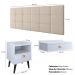 Kit Quarto Penteadeira Suspensa Gloss Mesinha Lateral Estilo Branco Cabeceira Cama Box Casal Bia 1.40 Bege Linho - RPM Móveis