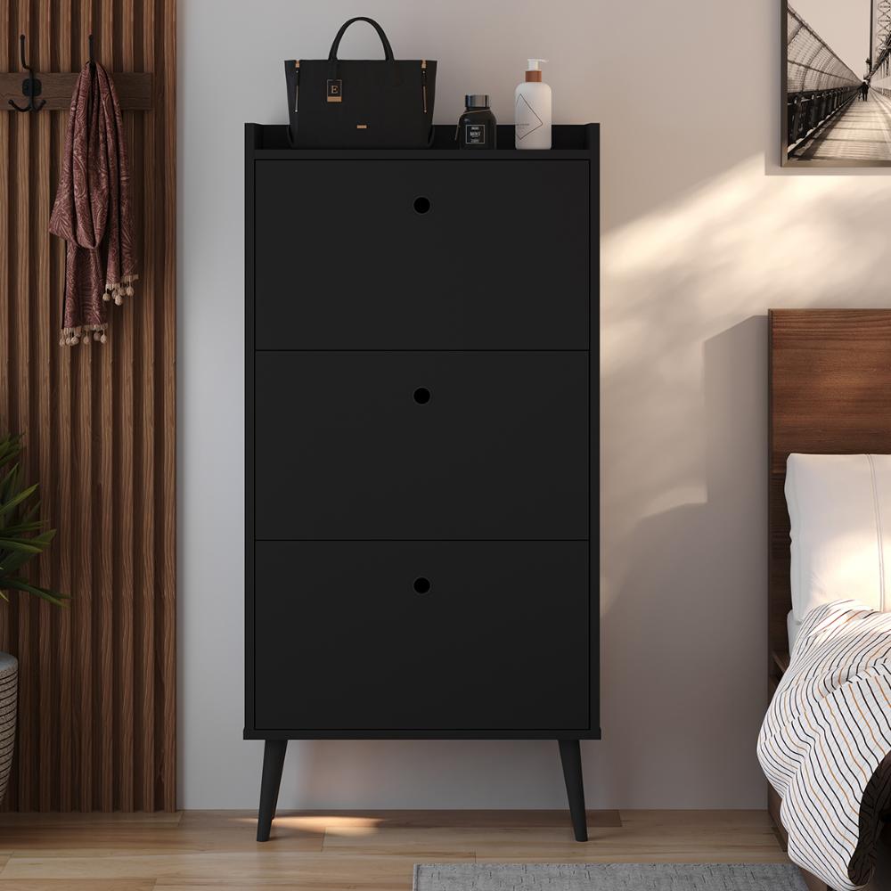 Kit Quarto Sapateira Vertical 3 Gavetas Basculantes Dark Preto e Mesinha Lateral Pequena Nicho Organizador Dream Preto/Cinamomo – RPM