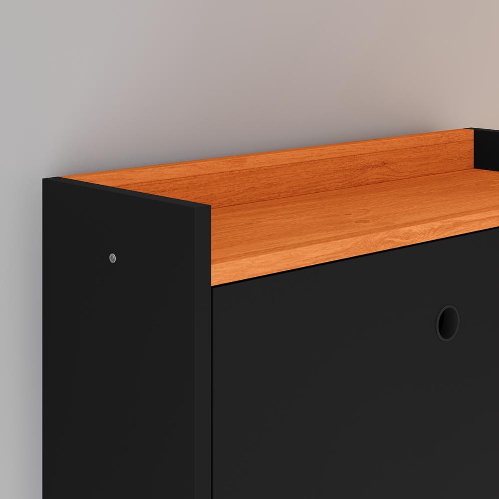 Kit Quarto Sapateira Vertical 3 Gavetas Basculantes Dark e Mesinha Lateral Pequena com Nicho Organizador Dream - Preto/Cinamomo – RPM