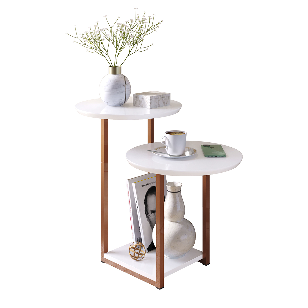 Mesa Apoio e lateral de Canto Luiza Cor Branco / Rose gold