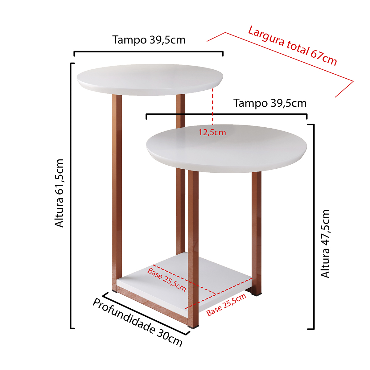 Mesa Apoio e lateral de Canto Luiza Cor Branco / Rose gold