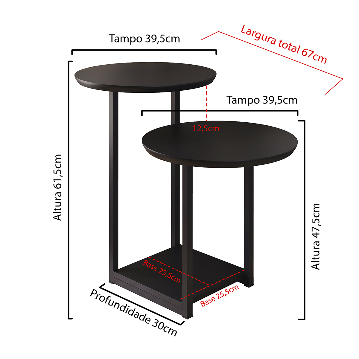 Mesa Apoio e lateral de Canto Luiza Cor Preto